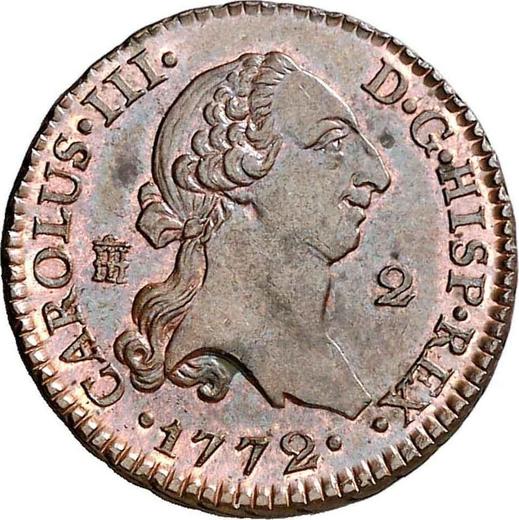 Аверс монеты - 2 мараведи 1772 года - цена  монеты - Испания, Карл III