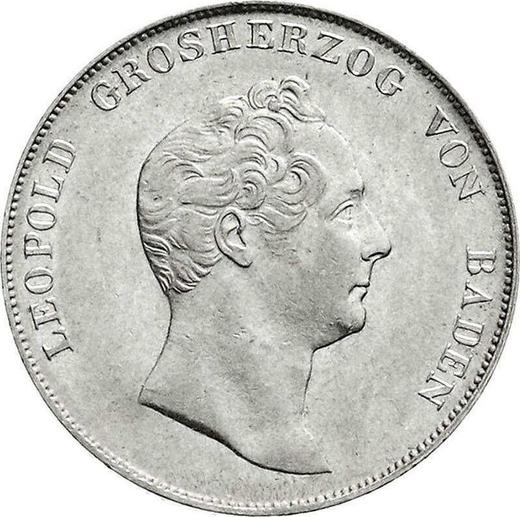 Аверс монеты - 1 гульден 1837 года - цена серебряной монеты - Баден, Леопольд