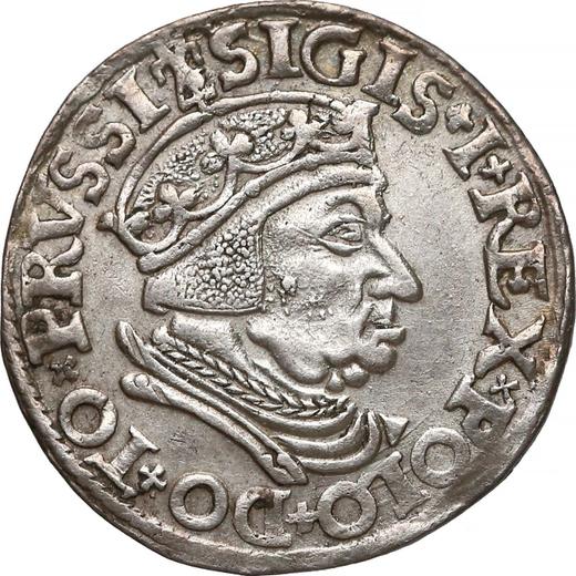 Аверс монеты - Трояк (3 гроша) 1537 года "Гданьск" - цена серебряной монеты - Польша, Сигизмунд I Старый