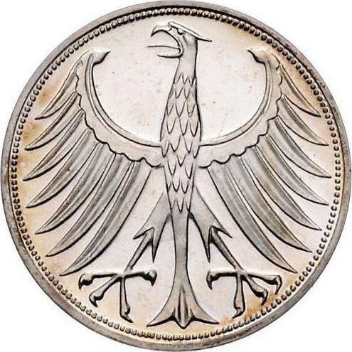 Реверс монеты - 5 марок 1968 года G - цена серебряной монеты - Германия, ФРГ