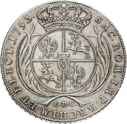 Rewers monety - Talar 1753 EDC "Koronny" - cena srebrnej monety - Polska, August III