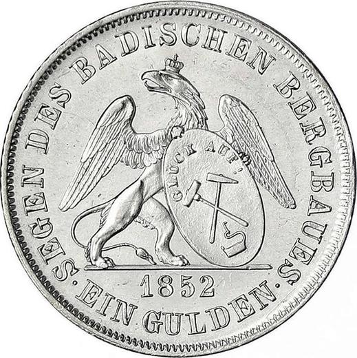 Реверс монеты - 1 гульден 1852 года - цена серебряной монеты - Баден, Леопольд