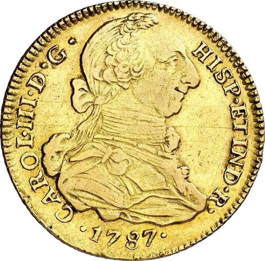 Awers monety - 4 escudo 1787 MI - cena złotej monety - Peru, Karol III