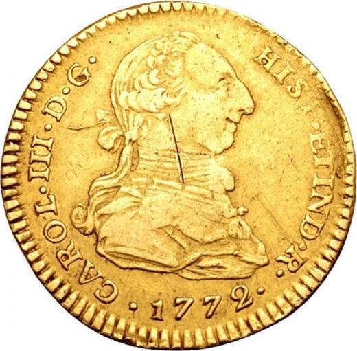 Аверс монеты - 2 эскудо 1772 года JM "Тип 1772-1789" - цена золотой монеты - Перу, Карл III
