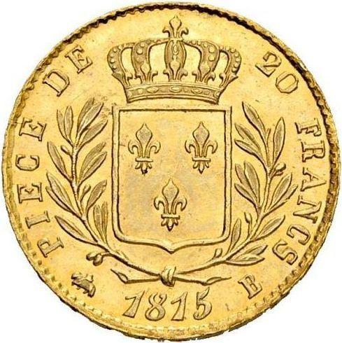 Reverso 20 francos 1815 B "Tipo 1814-1815" Ruan - valor de la moneda de oro - Francia, Luis XVII