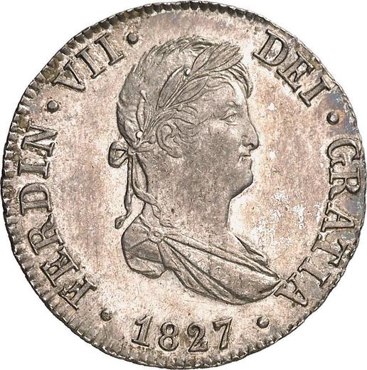 Аверс монеты - 2 реала 1827 года S JB - цена серебряной монеты - Испания, Фердинанд VII