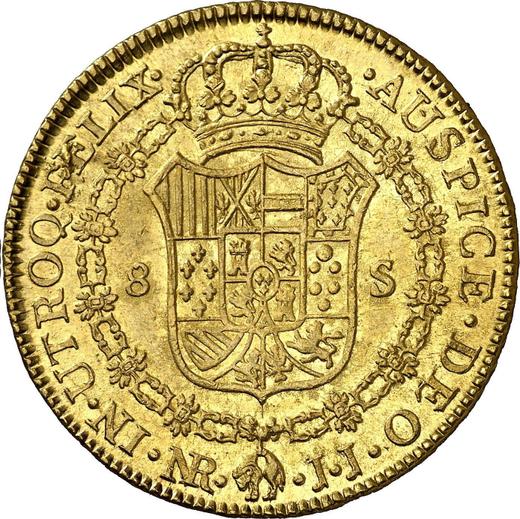 Реверс монеты - 8 эскудо 1786 года NR JJ - цена золотой монеты - Колумбия, Карл III