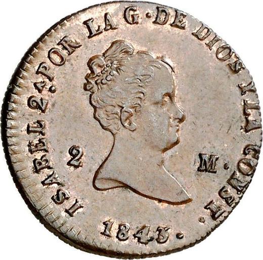 Аверс монеты - 2 мараведи 1843 года - цена  монеты - Испания, Изабелла II