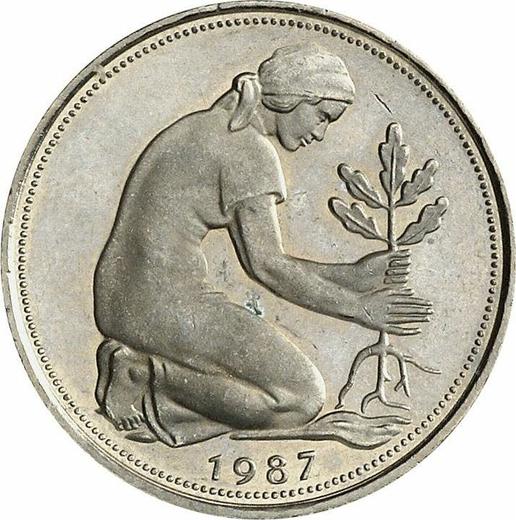 Реверс монеты - 50 пфеннигов 1987 года J - цена  монеты - Германия, ФРГ
