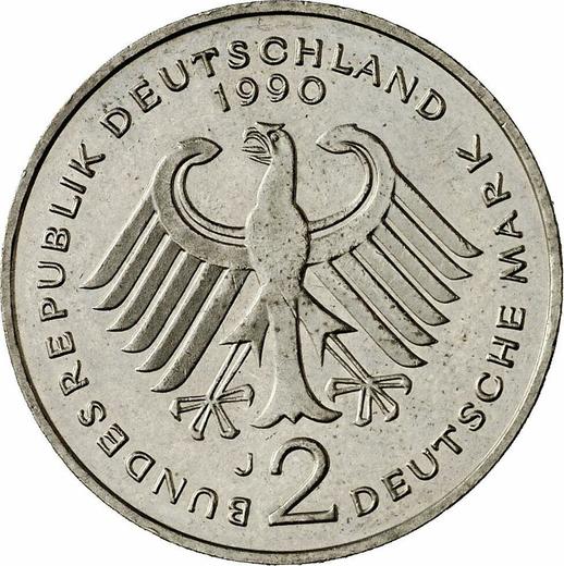 Реверс монеты - 2 марки 1990 года J "Людвиг Эрхард" - цена  монеты - Германия, ФРГ