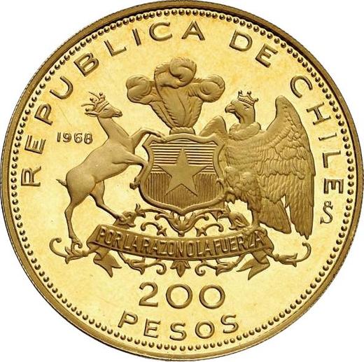 Аверс монеты - 200 песо 1968 года So "Переход через Анды" - цена золотой монеты - Чили, Республика