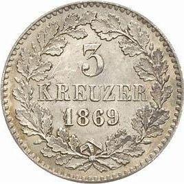 Revers 3 Kreuzer 1869 - Silbermünze Wert - Baden, Friedrich I