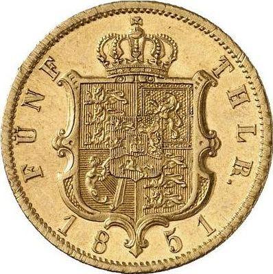 Reverso 5 táleros 1851 B - valor de la moneda de oro - Hannover, Ernesto Augusto 