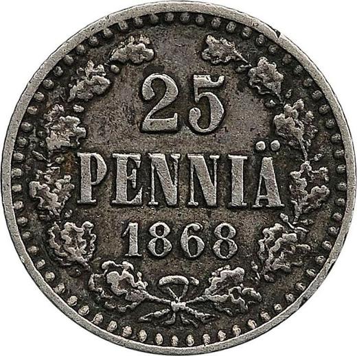 Rewers monety - 25 penni 1868 S - cena srebrnej monety - Finlandia, Wielkie Księstwo