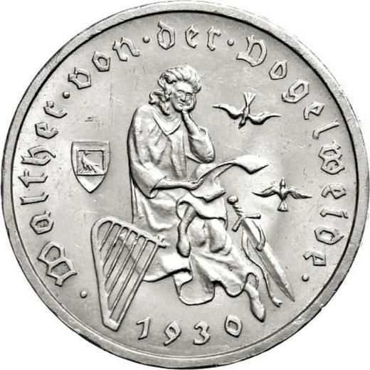 Реверс монеты - 3 рейхсмарки 1930 года J "Фогельвейде" - цена серебряной монеты - Германия, Bеймарская республика