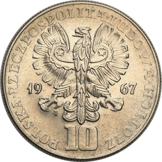 Аверс монеты - Пробные 10 злотых 1967 года MW JJ "50 Годовщина Октябрьской революции" Никель - цена  монеты - Польша, Народная Республика