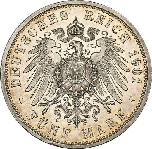 Reverso 5 marcos 1901 A "Prusia" 200 aniversario de Prusia - valor de la moneda de plata - Alemania, Imperio alemán