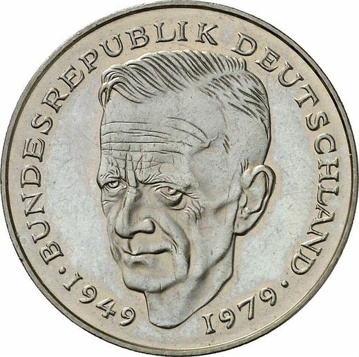 Аверс монеты - 2 марки 1985 года G "Курт Шумахер" - цена  монеты - Германия, ФРГ