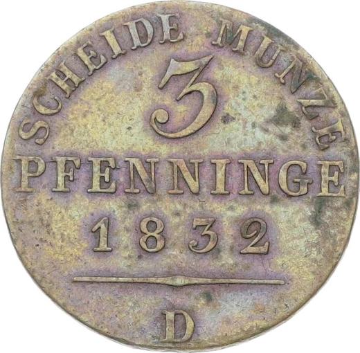 Reverso 3 Pfennige 1832 D - valor de la moneda  - Prusia, Federico Guillermo III