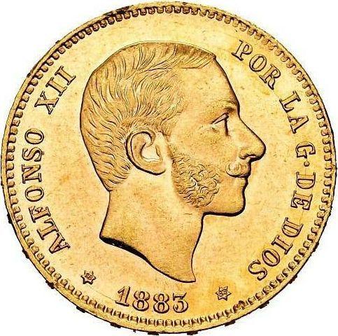Аверс монеты - 25 песет 1883 года MSM - цена золотой монеты - Испания, Альфонсо XII