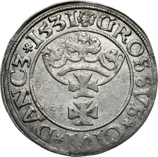 Реверс монеты - 1 грош 1531 года "Гданьск" - цена серебряной монеты - Польша, Сигизмунд I Старый