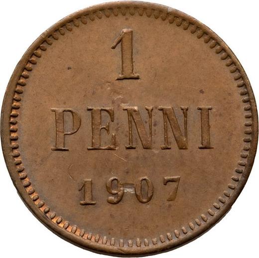 Реверс монеты - 1 пенни 1907 года - цена  монеты - Финляндия, Великое княжество