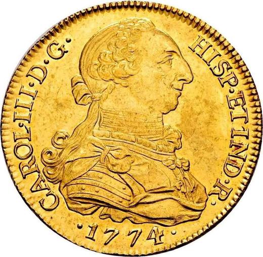 Аверс монеты - 8 эскудо 1774 года S CF - цена золотой монеты - Испания, Карл III
