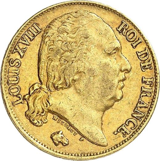Awers monety - 20 franków 1816 L "Typ 1816-1824" Bajonna - Francja, Ludwik XVIII