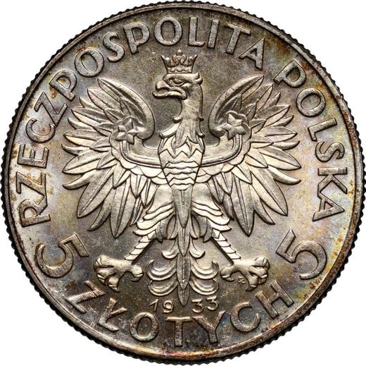 Anverso 5 eslotis 1933 "Polonia" - valor de la moneda de plata - Polonia, Segunda República