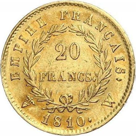 Reverso 20 francos 1810 W "Tipo 1809-1815" Lila - valor de la moneda de oro - Francia, Napoleón I Bonaparte