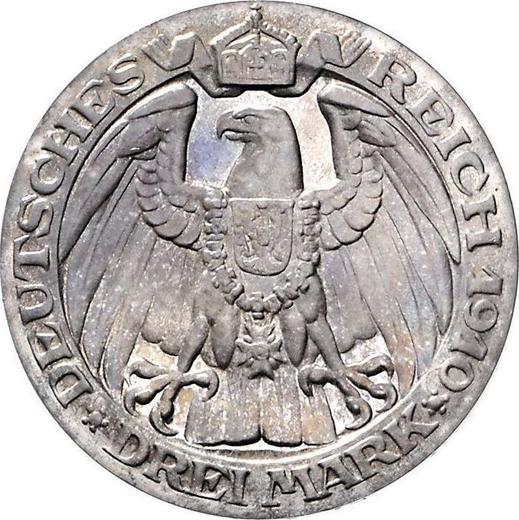 Reverso 3 marcos 1910 A "Prusia" Universidad de Berlin - valor de la moneda de plata - Alemania, Imperio alemán