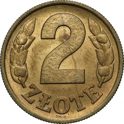 Reverso Pruebas 2 eslotis 1975 JMN Latón - valor de la moneda  - Polonia, República Popular