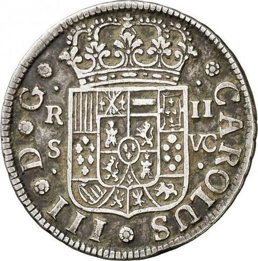 Аверс монеты - 2 реала 1766 года S VC - цена серебряной монеты - Испания, Карл III