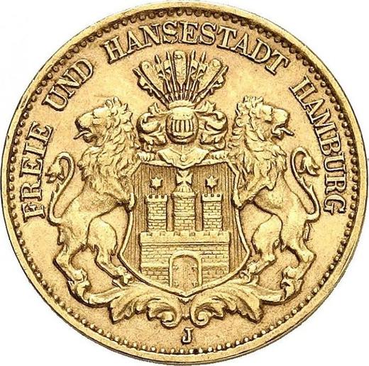 Аверс монеты - 10 марок 1911 года J "Гамбург" - цена золотой монеты - Германия, Германская Империя