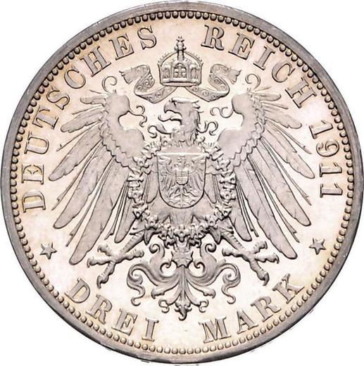 Реверс монеты - 3 марки 1911 года G "Баден" - цена серебряной монеты - Германия, Германская Империя