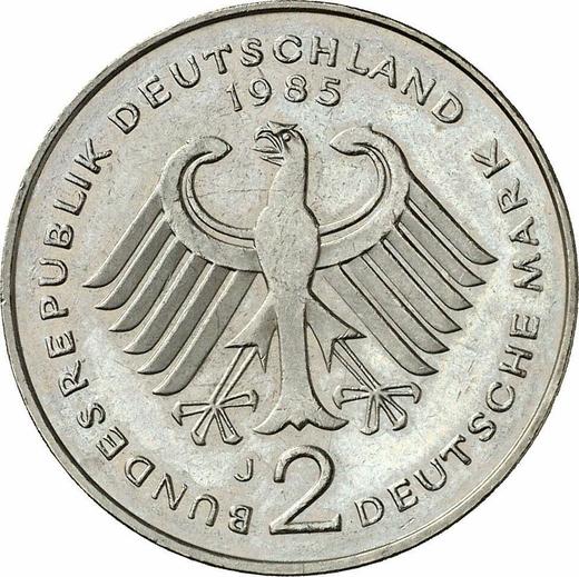 Реверс монеты - 2 марки 1985 года J "Курт Шумахер" - цена  монеты - Германия, ФРГ