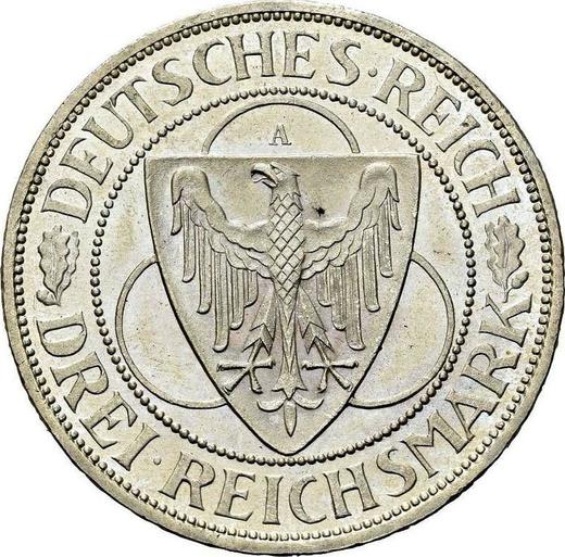 Аверс монеты - 3 рейхсмарки 1930 года A "Освобождение Рейнской области" - цена серебряной монеты - Германия, Bеймарская республика