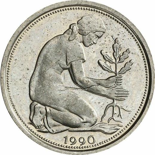 Реверс монеты - 50 пфеннигов 1990 года A - цена  монеты - Германия, ФРГ