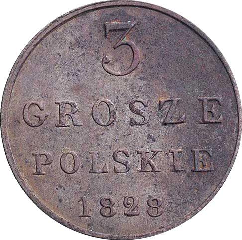 Реверс монеты - 3 гроша 1828 года FH Новодел - цена  монеты - Польша, Царство Польское