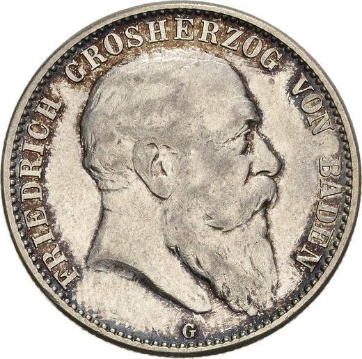 Аверс монеты - 2 марки 1906 года G "Баден" - цена серебряной монеты - Германия, Германская Империя