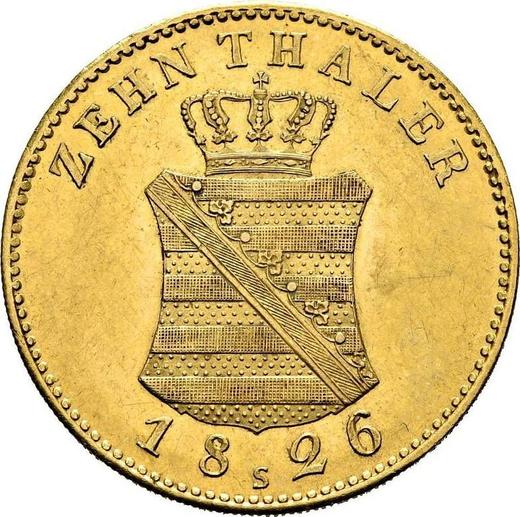 Rewers monety - 10 talarów 1826 S - cena złotej monety - Saksonia-Albertyna, Fryderyk August I
