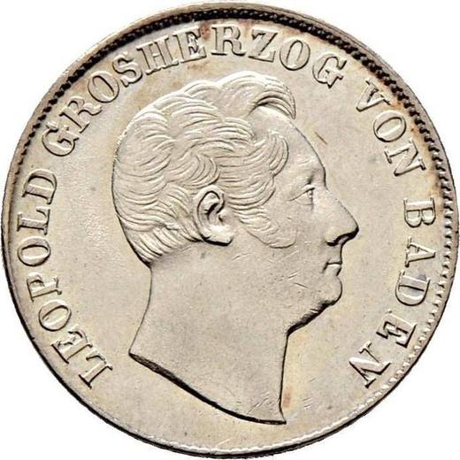 Аверс монеты - 1/2 гульдена 1850 года - цена серебряной монеты - Баден, Леопольд