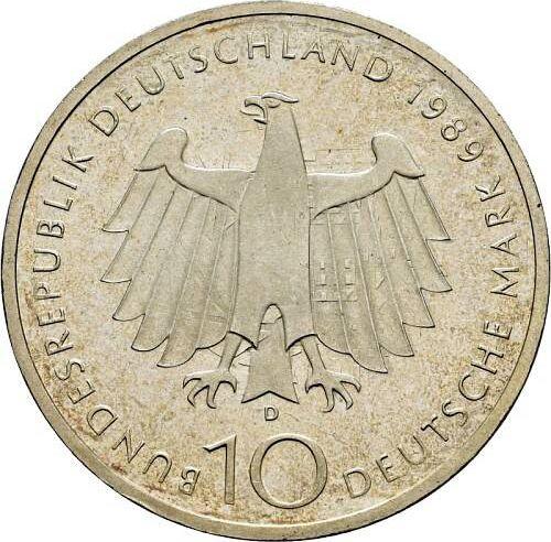 Реверс монеты - 10 марок 1989 года D "Бонн" Брак чеканки Лихтенраде - цена серебряной монеты - Германия, ФРГ