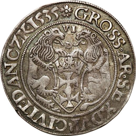 Реверс монеты - Шестак (6 грошей) 1535 года D "Гданьск" - цена серебряной монеты - Польша, Сигизмунд I Старый