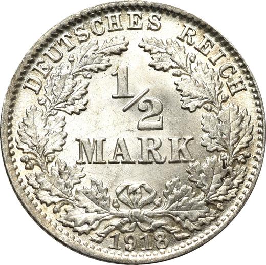 Anverso Medio marco 1918 D "Tipo 1905-1919" - valor de la moneda de plata - Alemania, Imperio alemán