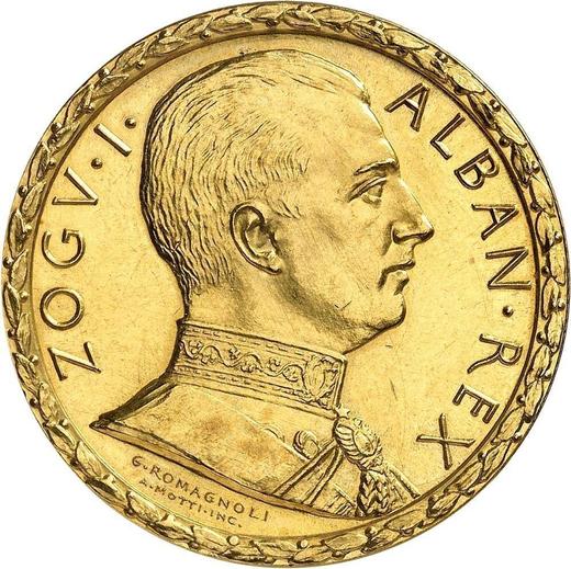 Аверс монеты - Пробные 100 франга ари 1928 года R PROVA - цена золотой монеты - Албания, Ахмет Зогу