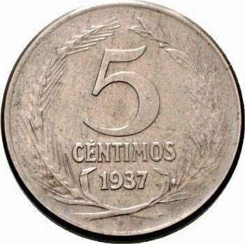 Rewers monety - 5 centimos 1937 - cena  monety - Hiszpania, II Rzeczpospolita