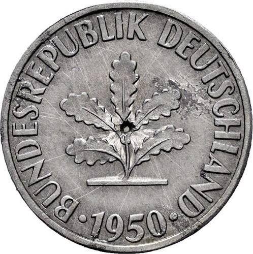 Реверс монеты - 10 пфеннигов 1950 года F Алюминий - цена  монеты - Германия, ФРГ