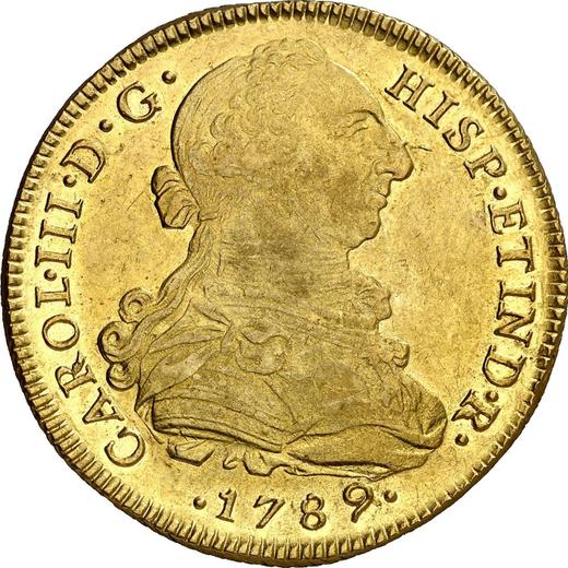 Аверс монеты - 8 эскудо 1789 года IJ - цена золотой монеты - Перу, Карл III