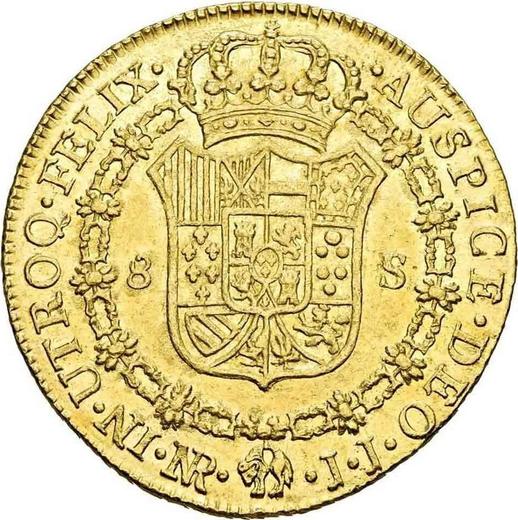 Реверс монеты - 8 эскудо 1779 года NR JJ - цена золотой монеты - Колумбия, Карл III